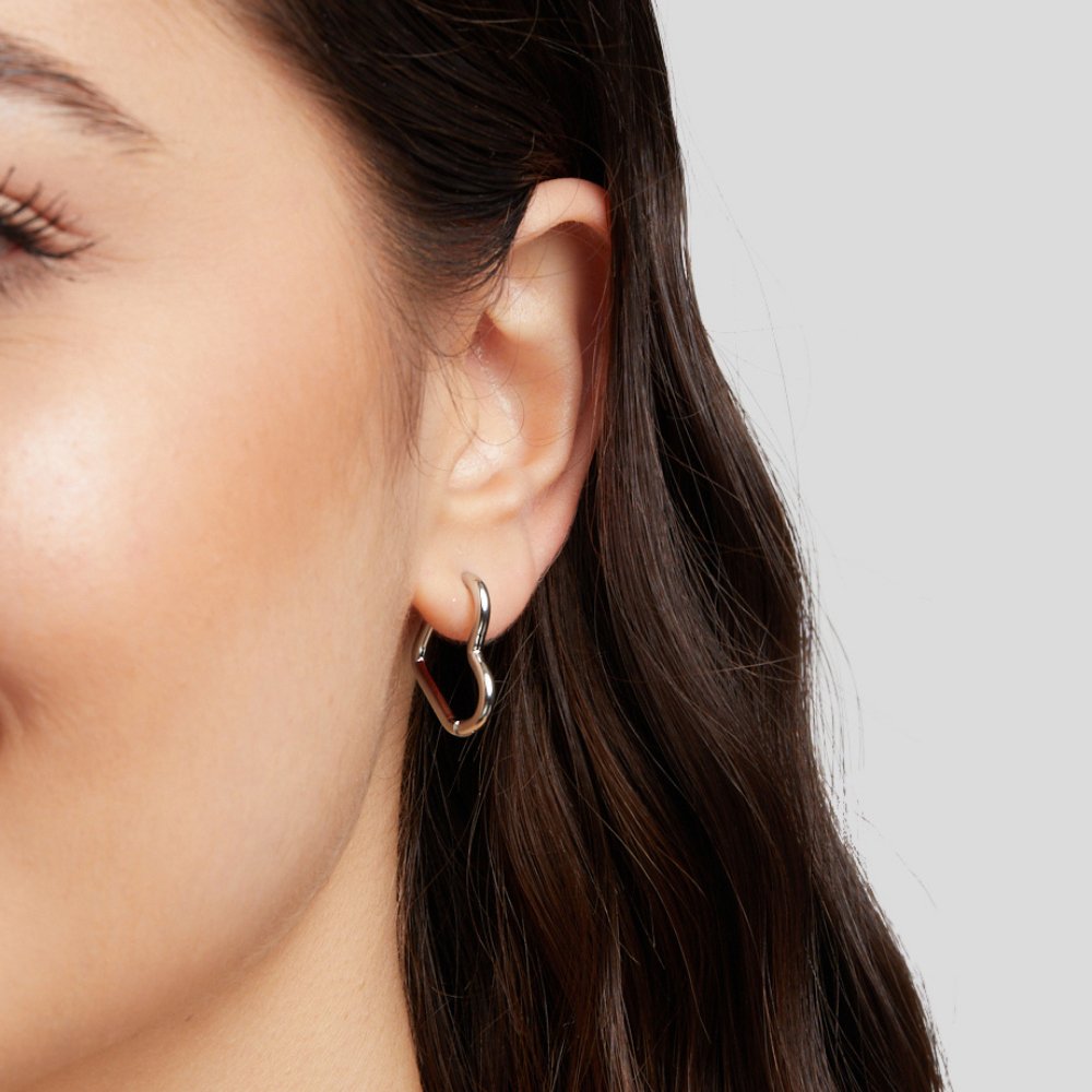 Heart Silver Hoop Earrings — Waterproof Romantic Everyday Hoops