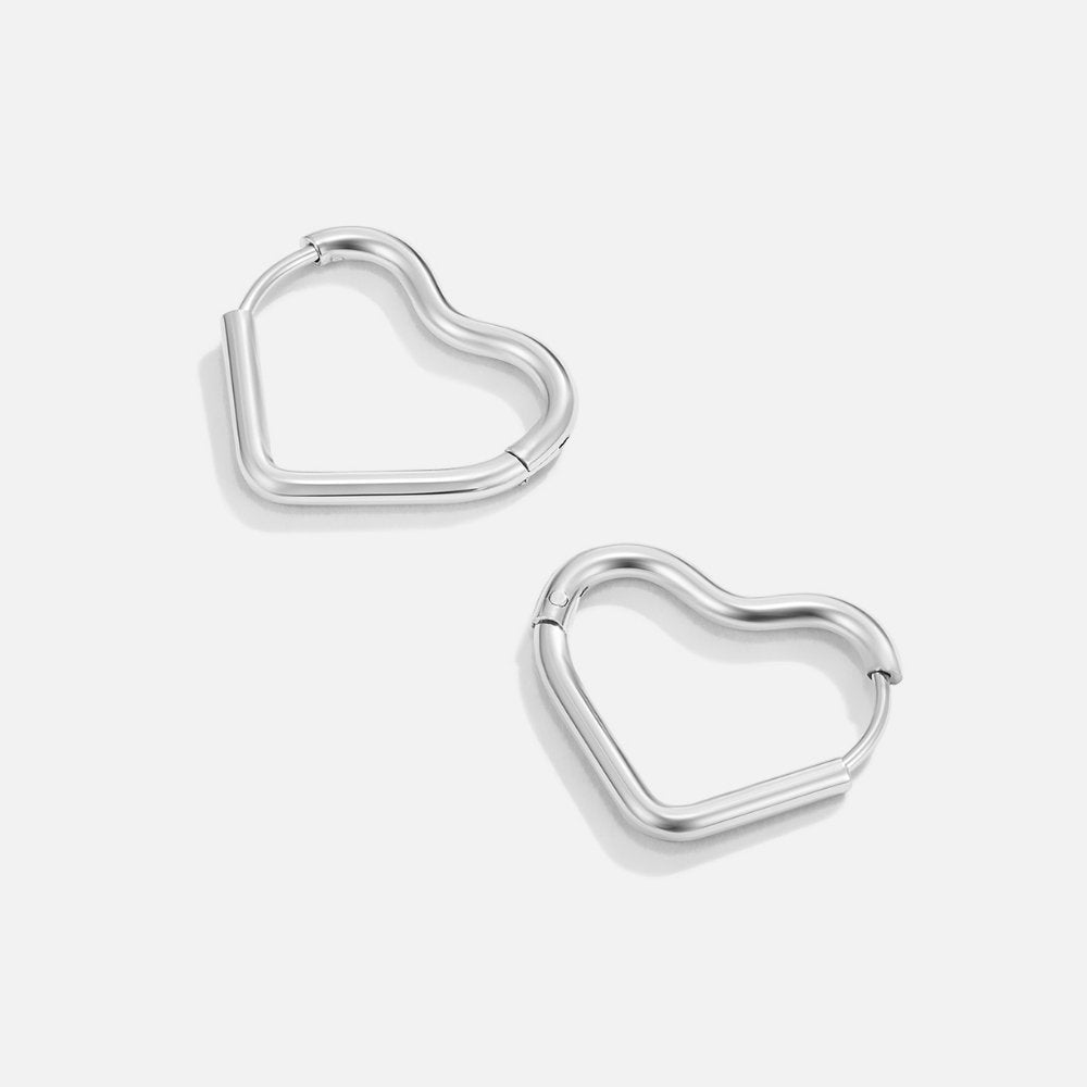 Heart Silver Hoop Earrings — Waterproof Romantic Everyday Hoops