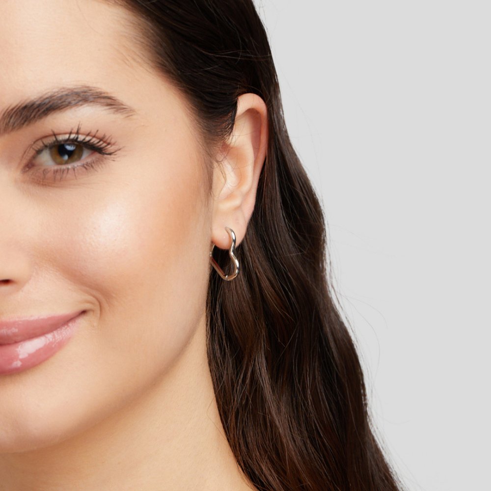 Heart Silver Hoop Earrings — Waterproof Romantic Everyday Hoops