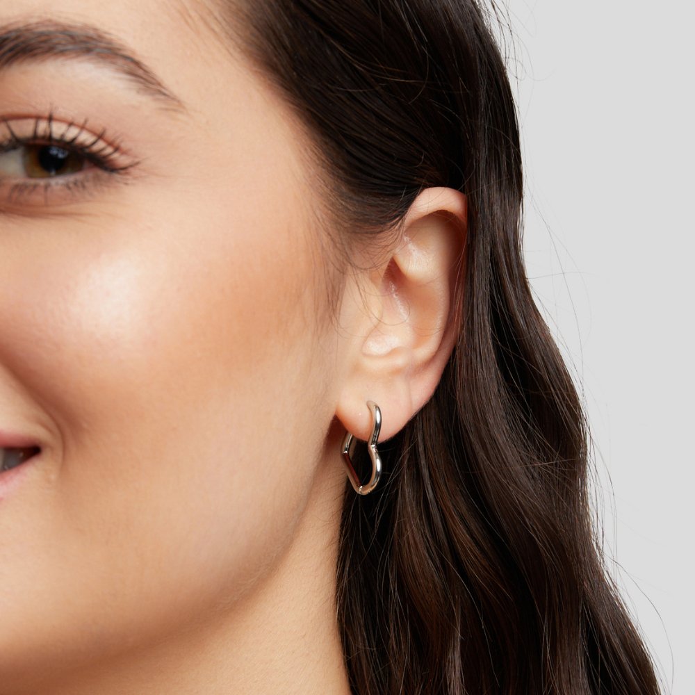 Heart Silver Hoop Earrings — Waterproof Romantic Everyday Hoops