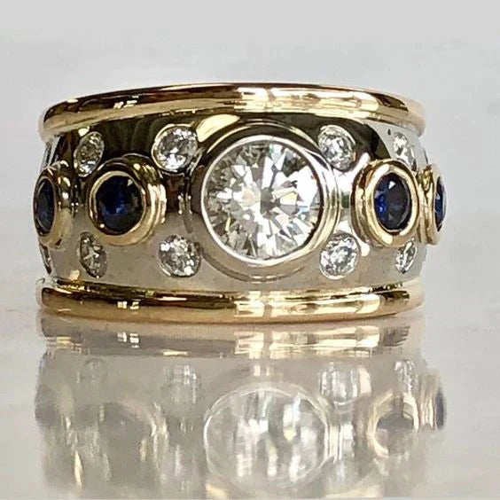 Vintage Gold Inlay Zirconia Ring — Waterproof Ornate Statement Ring
