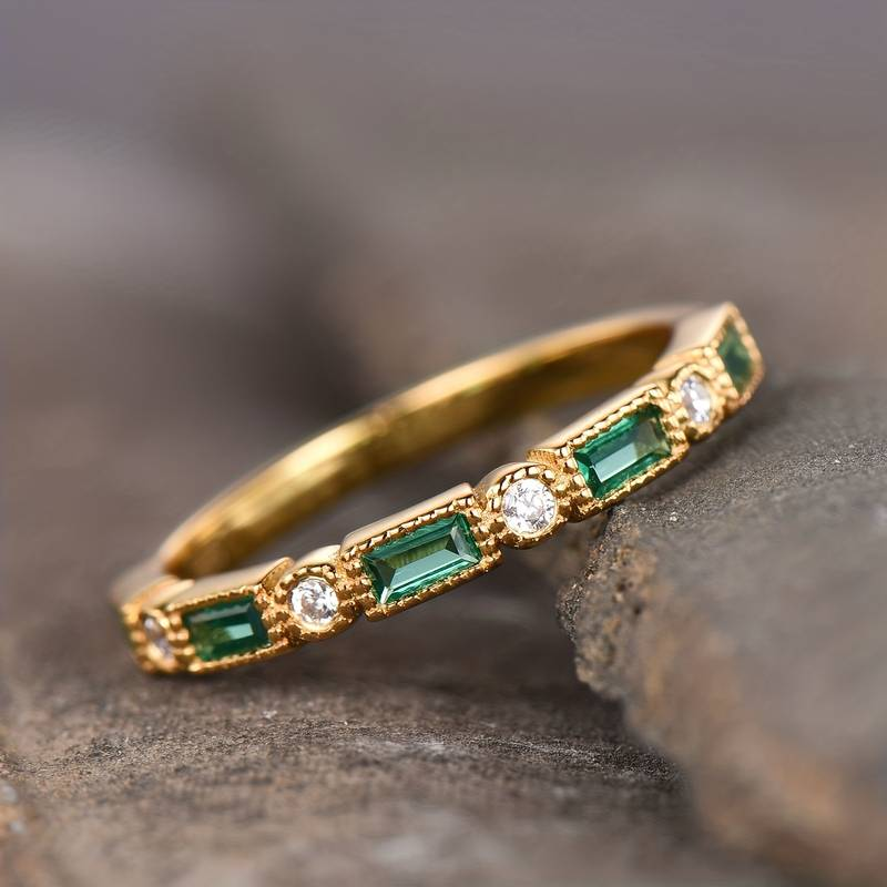 Alex Green Inlay Zirconia Gold Ring — Waterproof Colourful Statement Ring