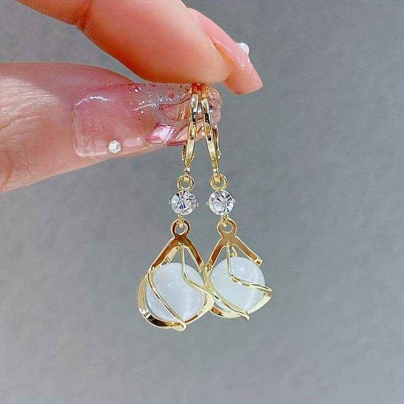 Vintage Opal Gold Earrings — Iridescent Bohemian Statement Earrings