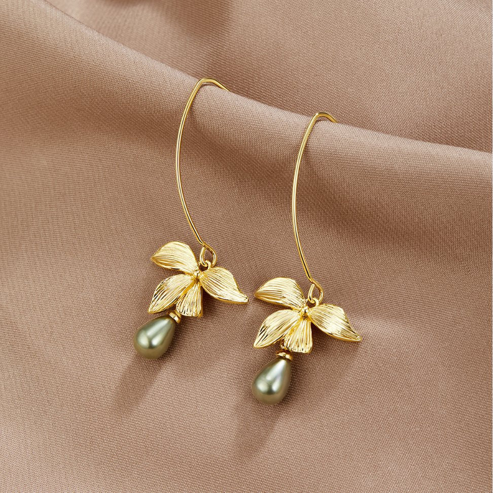 Jade Pearl & Petal Drop Earrings — Freshwater Pearl Floral Drop Earrings