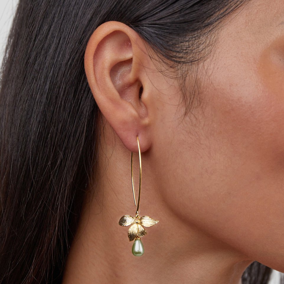 Jade Pearl & Petal Drop Earrings — Freshwater Pearl Floral Drop Earrings