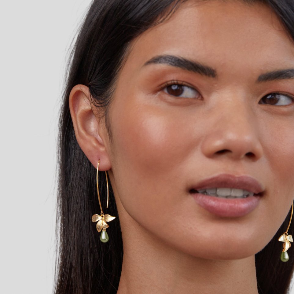 Jade Pearl & Petal Drop Earrings — Freshwater Pearl Floral Drop Earrings