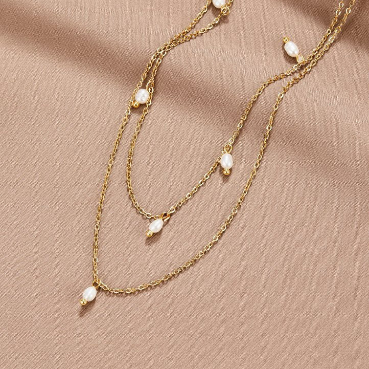 Kay Pearl Drop Layered Necklace — Waterproof Classic & Modern Pearl Necklace