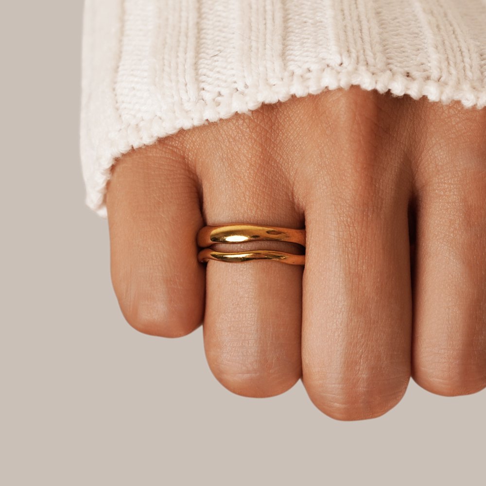 Shine Wave Ring Set — Waterproof 18K Gold Plated Stacking Set