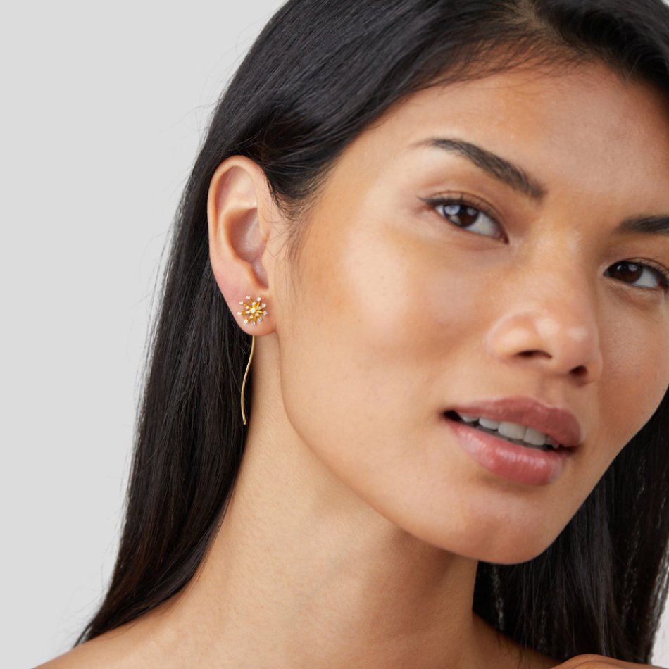 Wish Dandelion Drop Earrings — Nature-Inspired Gold Statement Earrings