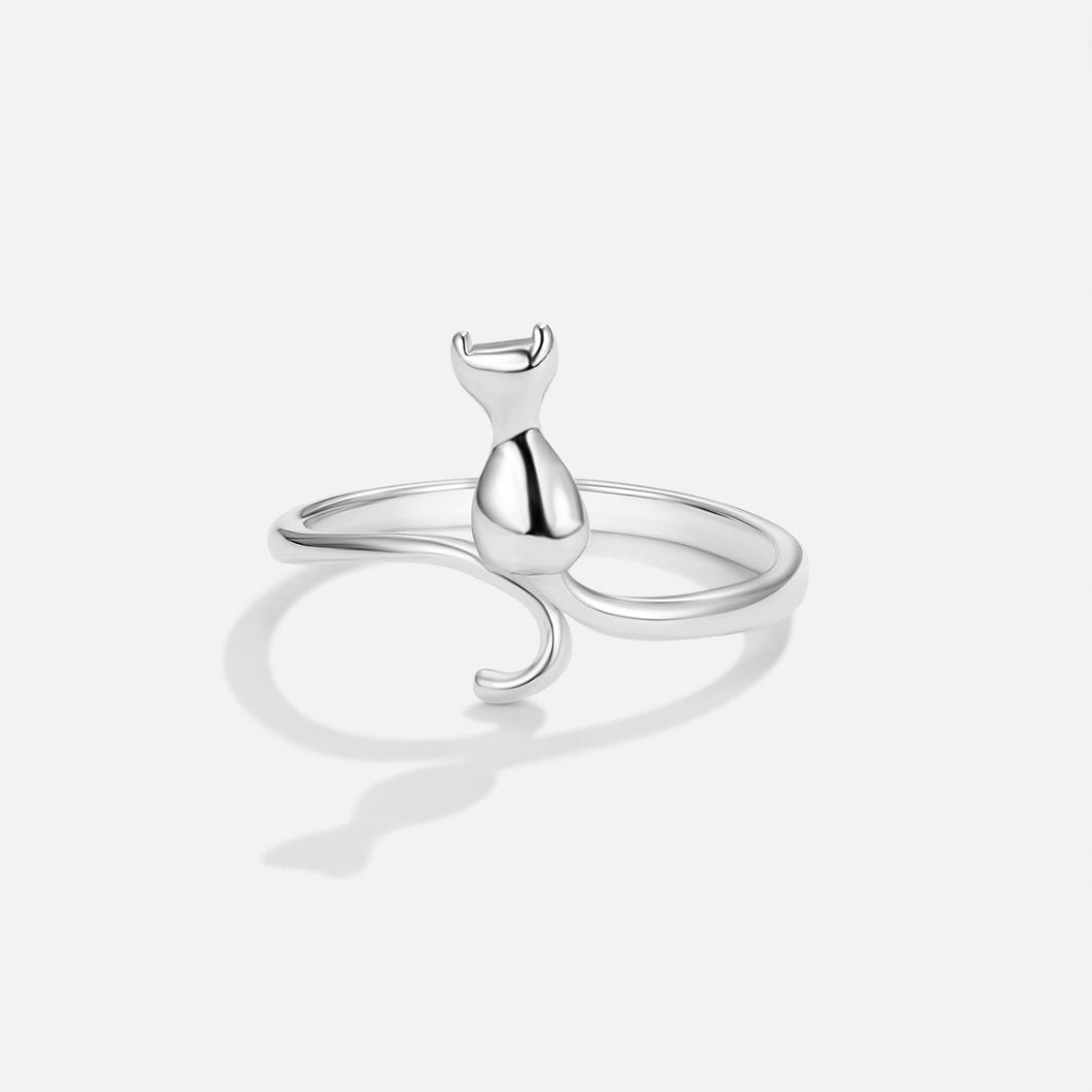 Midnight Cat Silver Ring — Adjustable Waterproof Playful Statement Ring