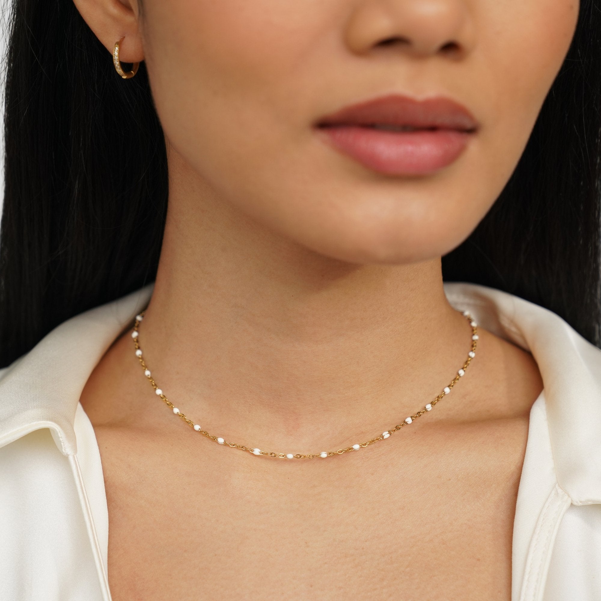 Clean White Bead Necklace — Delicate Waterproof Everyday Necklace