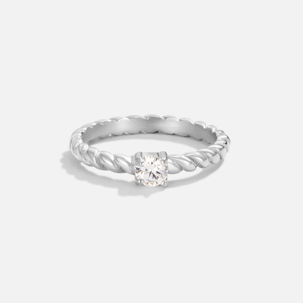 Milan Twisted Silver Crystal Ring — Waterproof Silver Plated Statement Ring