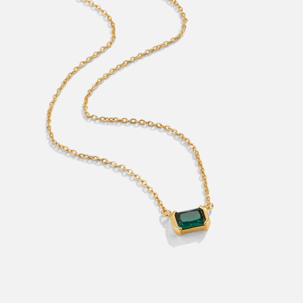 Moni Green Emerald Necklace — Waterproof Minimalist Gold Pendant
