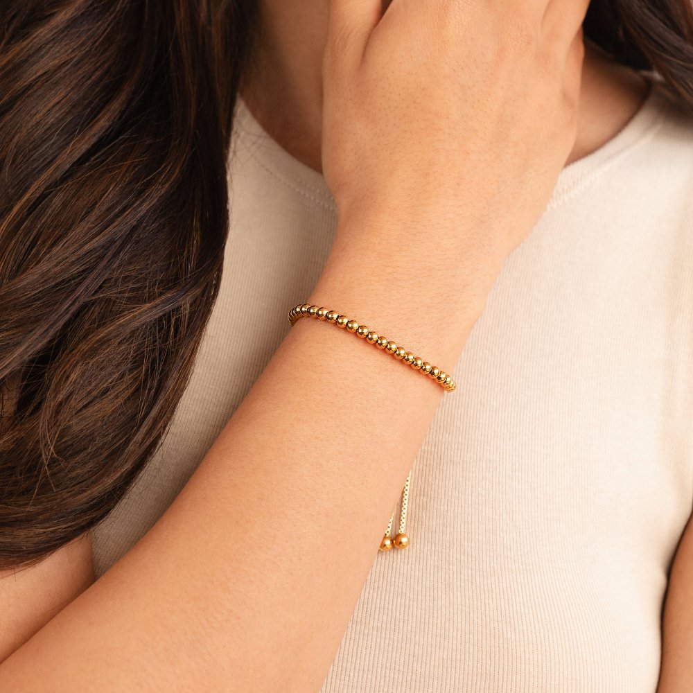 Nila Beaded Gold Bracelet — Adjustable Waterproof Stainless Steel