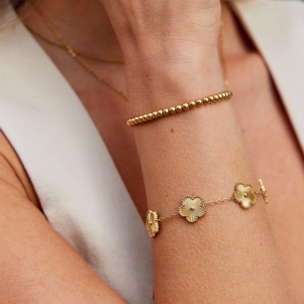 Nila Beaded Gold Bracelet — Adjustable Waterproof Stainless Steel
