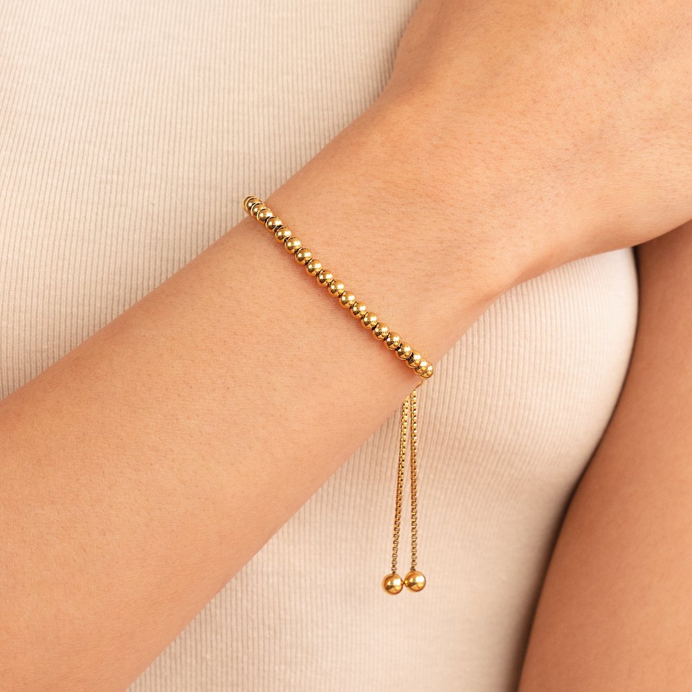 Nila Beaded Gold Bracelet — Adjustable Waterproof Stainless Steel