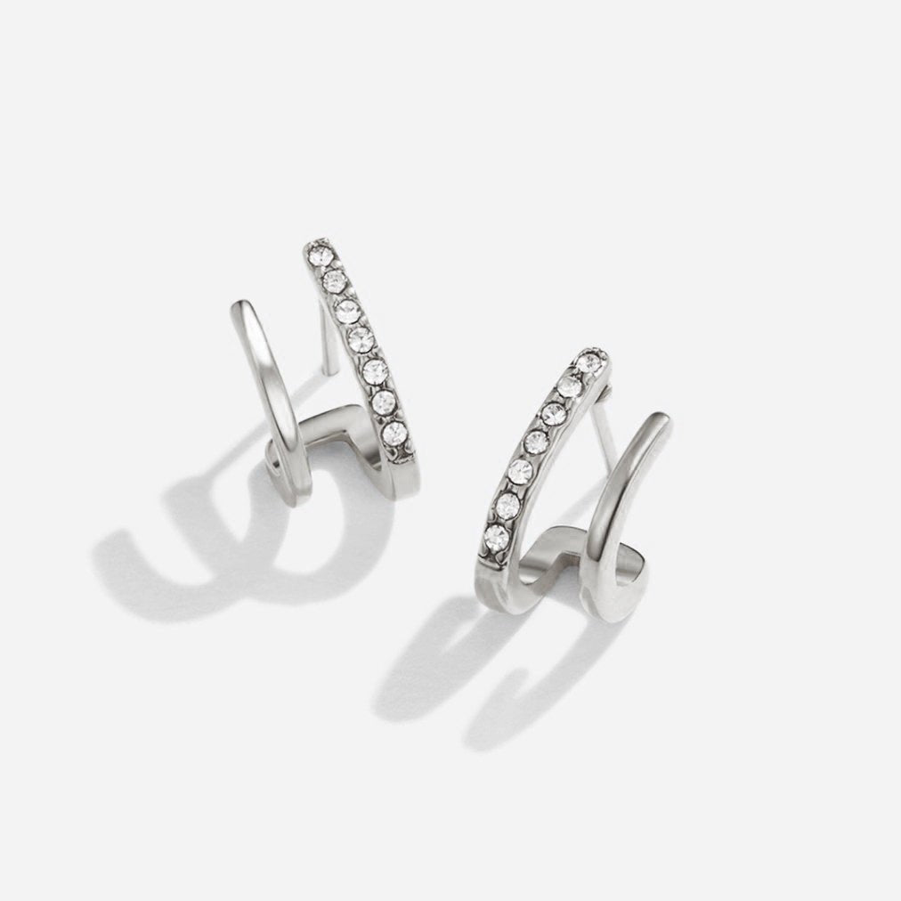 Silver & Crystal Claw Earrings — Waterproof Minimalist Stud Earrings