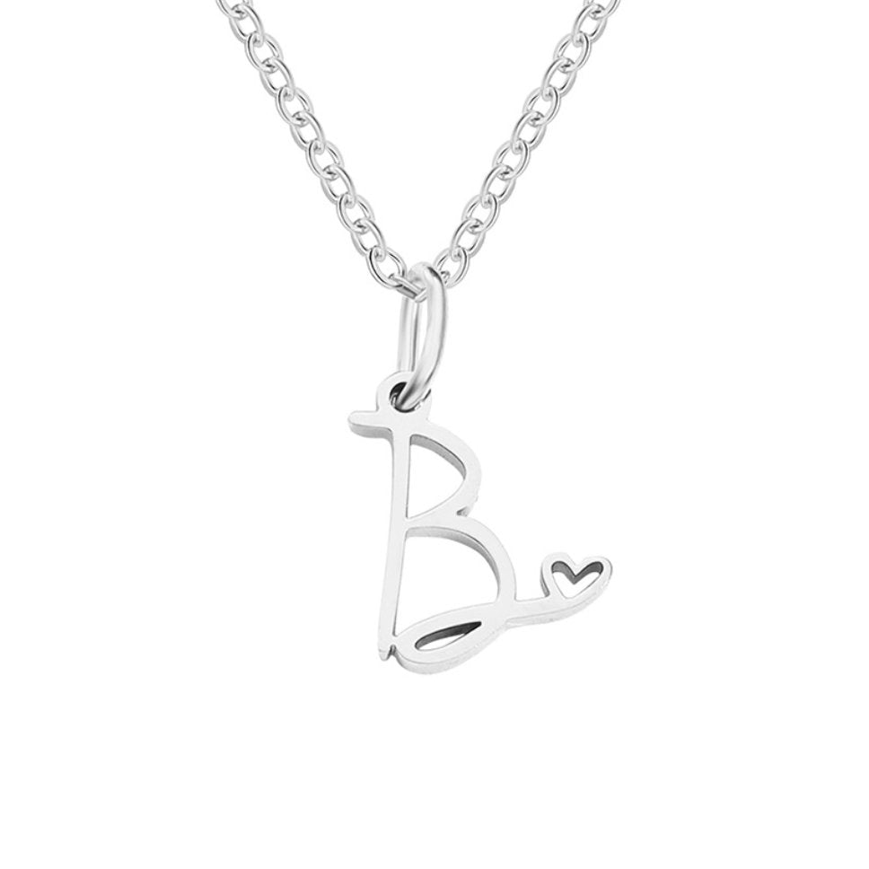 Silver Letter Heart Necklace — Personalised Waterproof Initial Pendant