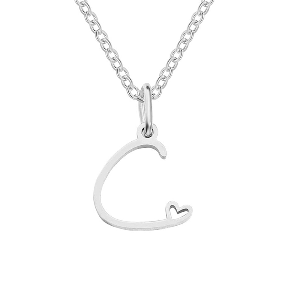 Silver Letter Heart Necklace — Personalised Waterproof Initial Pendant