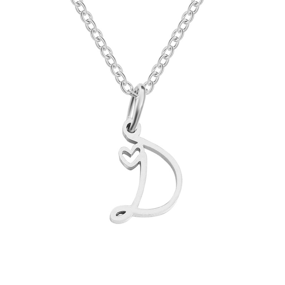 Silver Letter Heart Necklace — Personalised Waterproof Initial Pendant