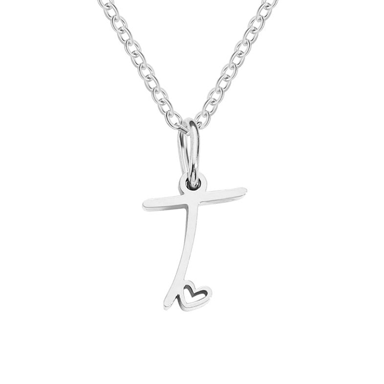 Silver Letter Heart Necklace — Personalised Waterproof Initial Pendant