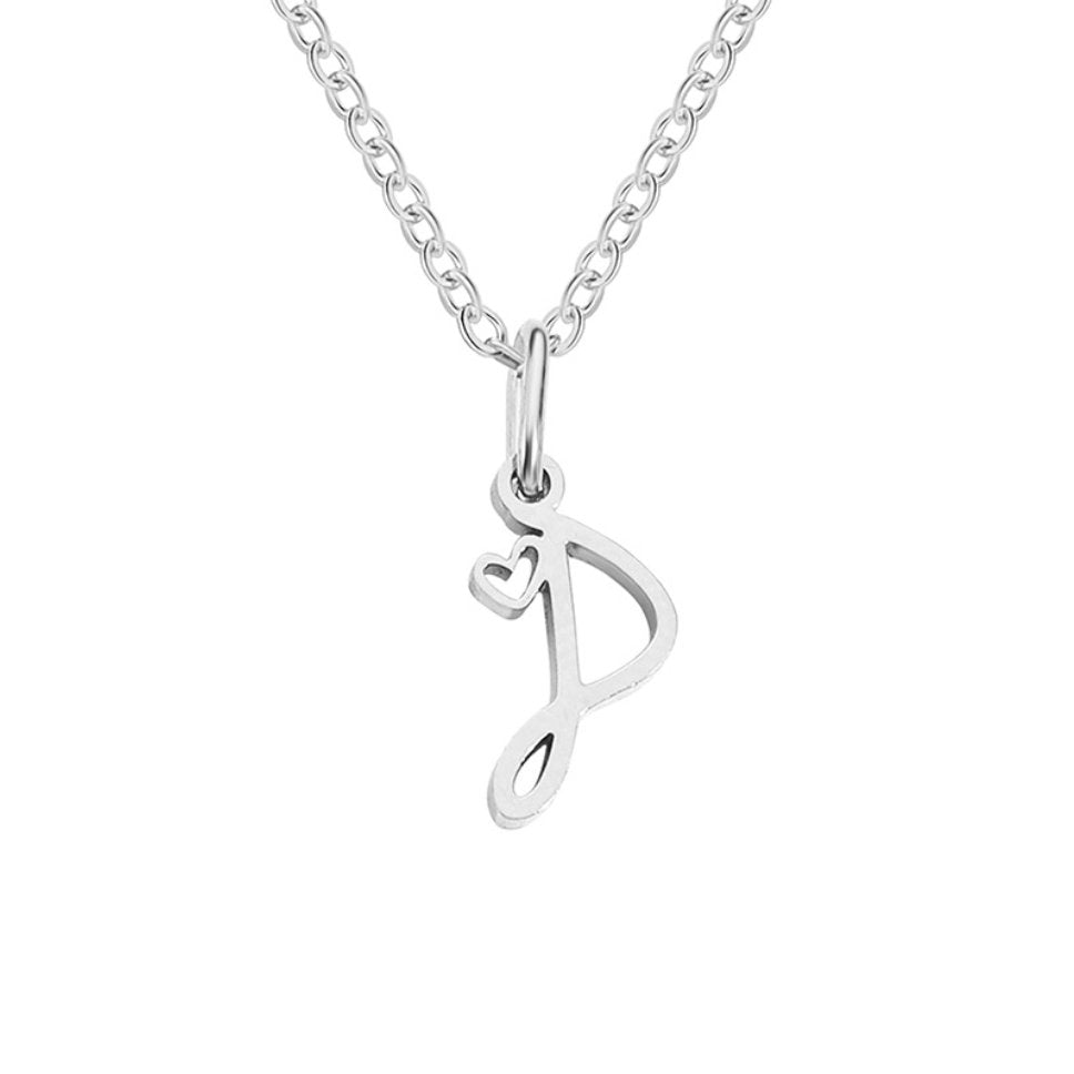 Silver Letter Heart Necklace — Personalised Waterproof Initial Pendant