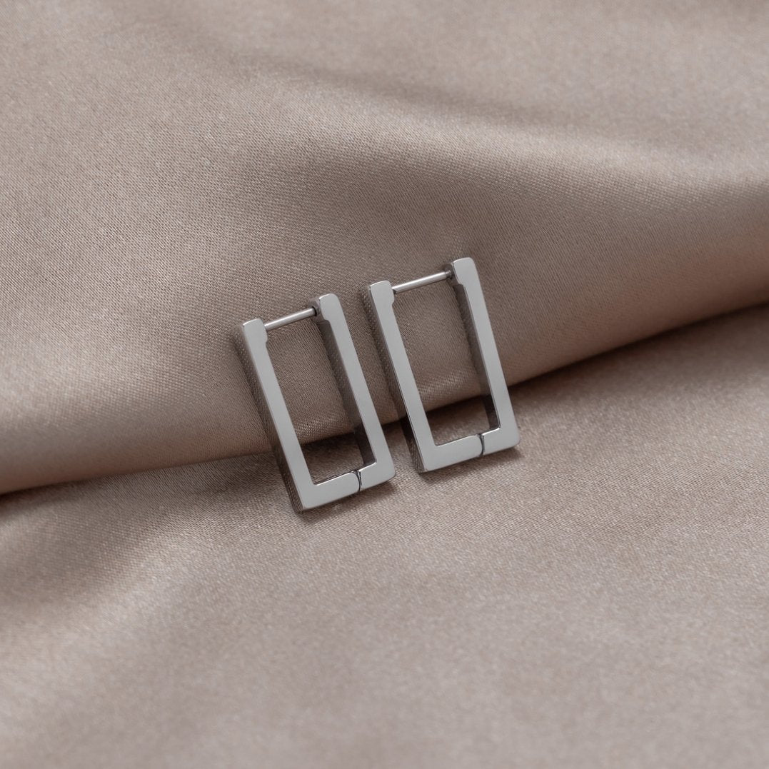 Silver Rectangle Hoop Earrings